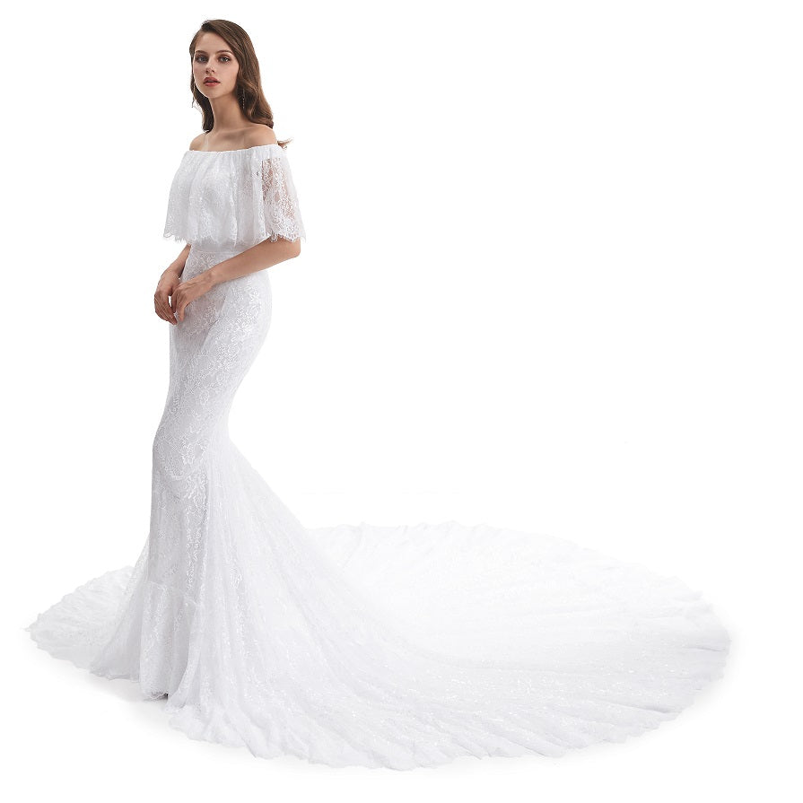 Off the Shoulder Lace Mermaid Wedding Dress EN4808