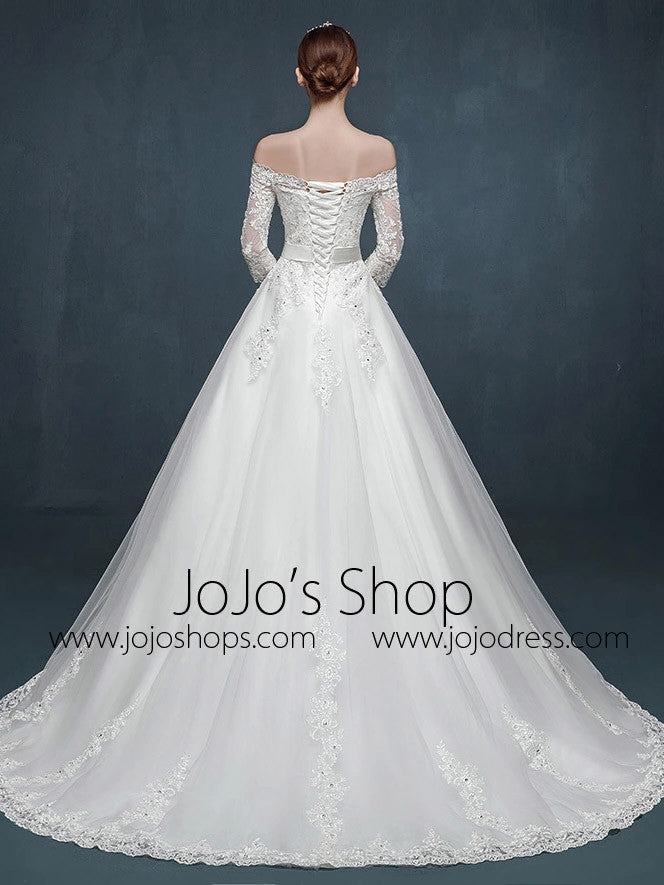 Off Shoulder Long Sleeves A-line Lace Dress