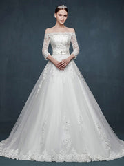 Off Shoulder Long Sleeves A-line Lace Dress