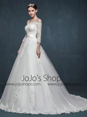 Off Shoulder Long Sleeves A-line Lace Dress