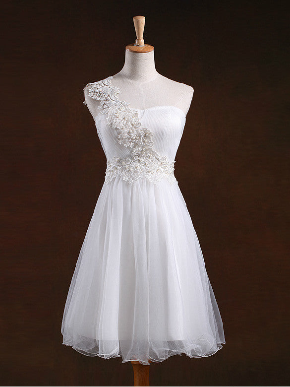 One Shoulder Lace Short Prom Formal Dress Bridesmaid Dress Cocktail Dress | BM105