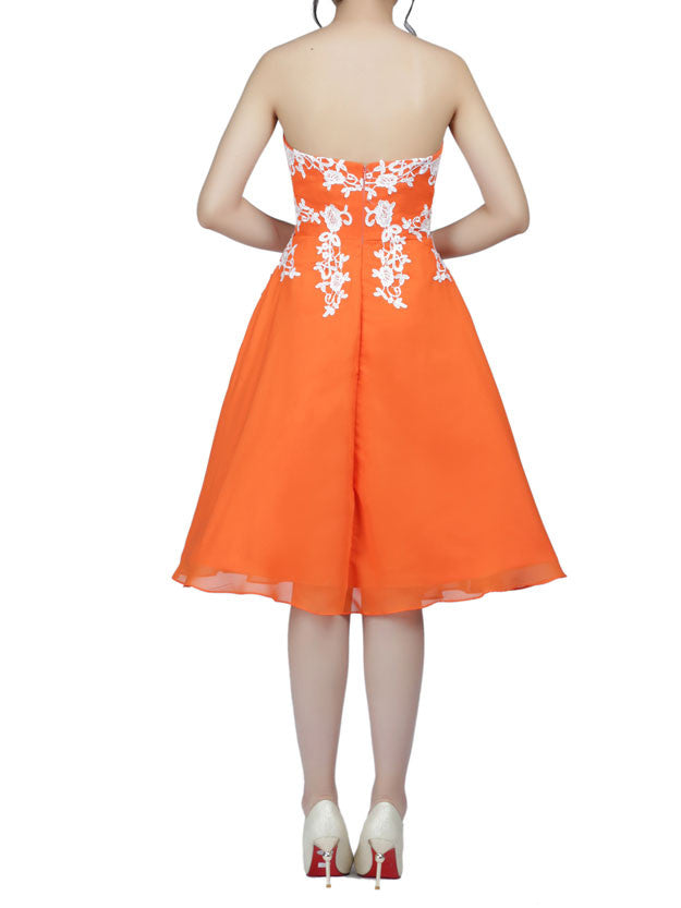 Strapless Orange Short Chiffon Lace Formal Dress