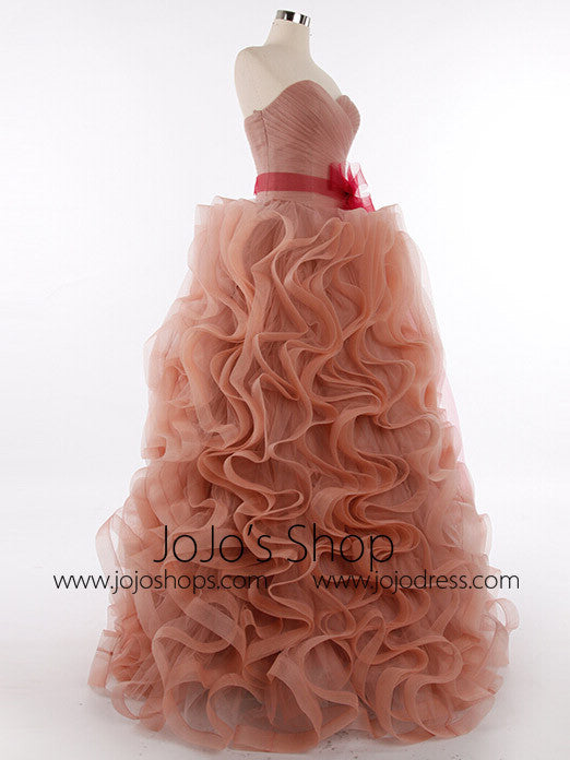 Mocha Strapless Formal Prom Dress with Ruffle Skirt | RS3014
