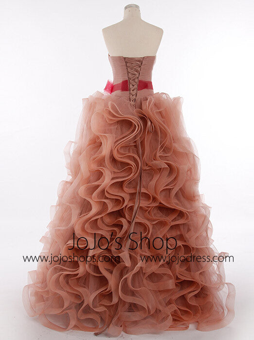 peach strapless prom dress Peach Pink Strapless Tulle See Through Sheer Prom Dress