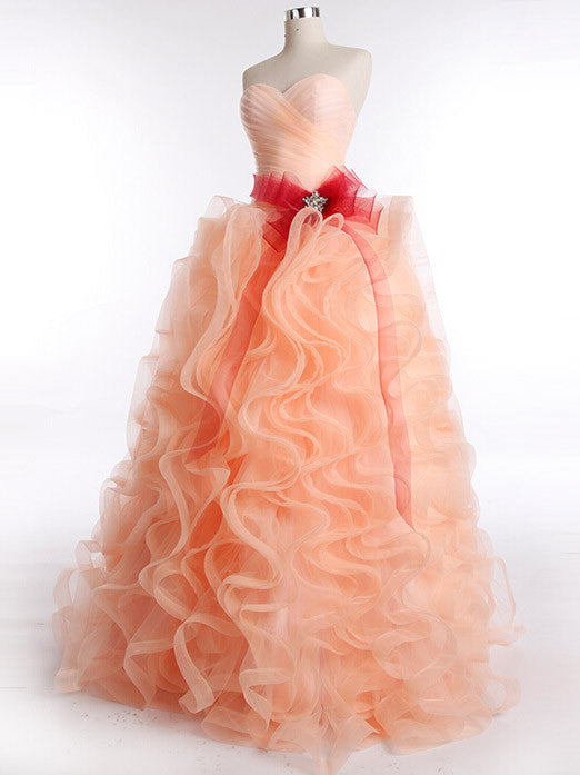 Peach Strapless Formal Prom Dress with Ruffle Skirt | RS3014