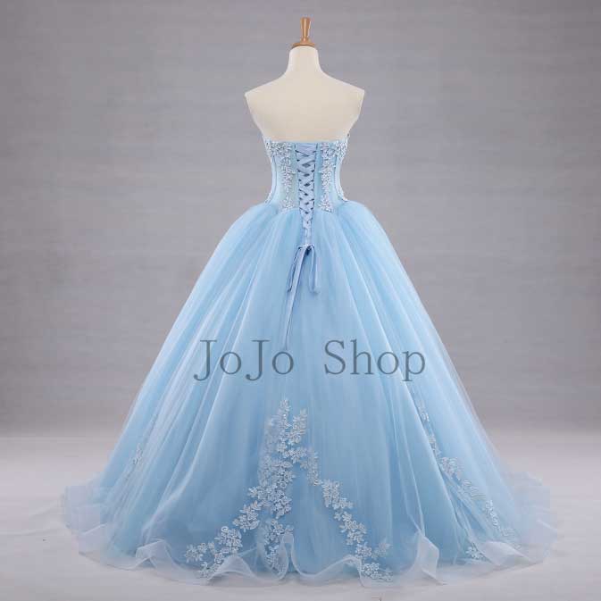 Blue Strapless Ball Gown Formal Evening Dress RS210108