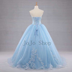 Blue Strapless Ball Gown Formal Evening Dress RS210108