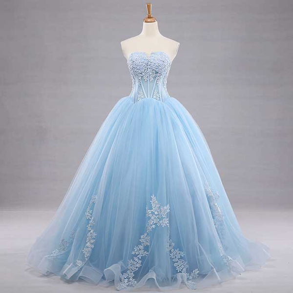 Blue Strapless Ball Gown Formal Evening Dress RS210108