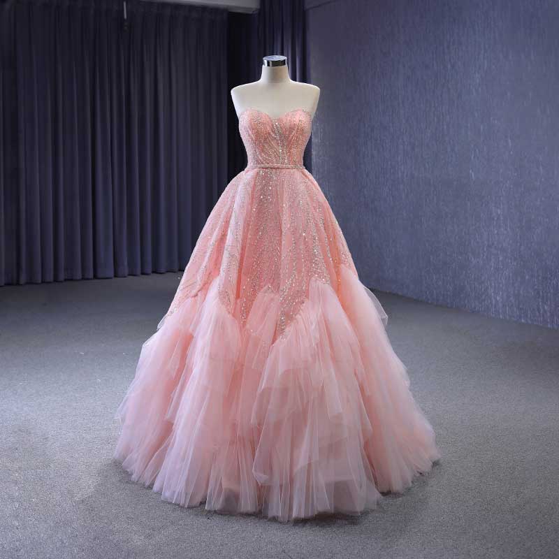 Peach Cap Sleeves Mermaid Rhinestone Long Evening Prom Dresses, Sparkl –  SposaDresses
