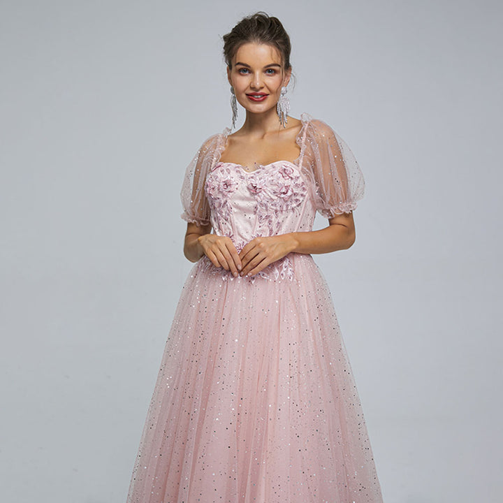 Pink Long Formal Prom Dress with Sparkly Skirt EN5303