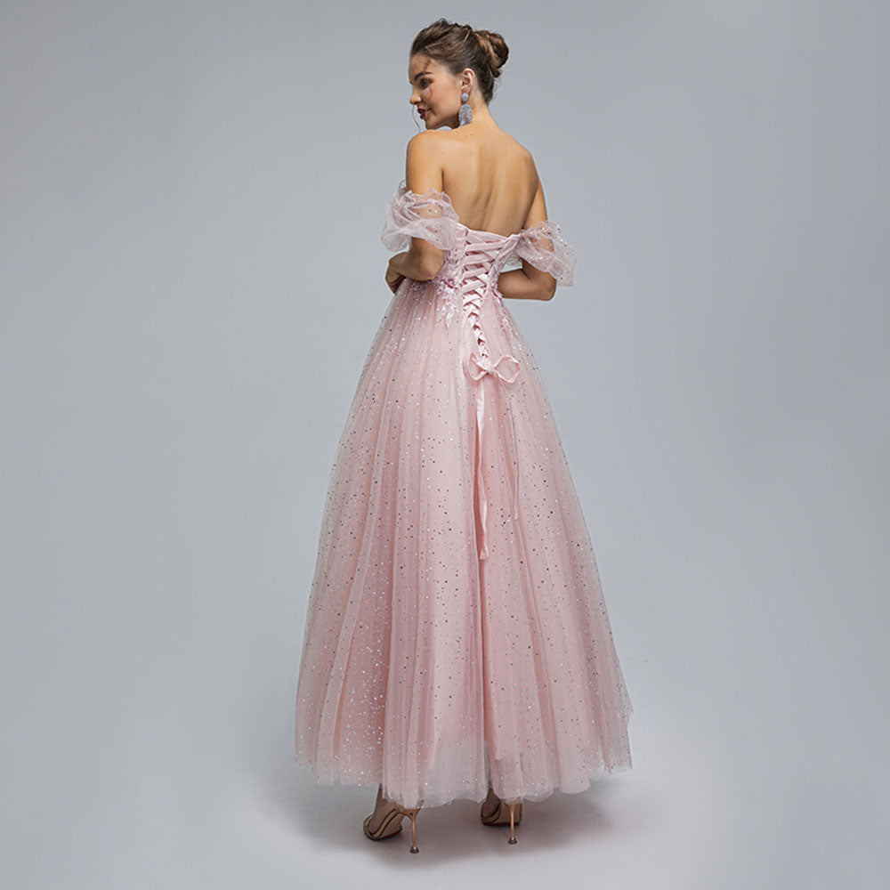 Pink Long Formal Prom Dress with Sparkly Skirt EN5303