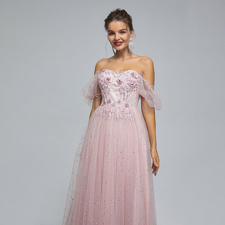 Pink Long Formal Prom Dress with Sparkly Skirt EN5303
