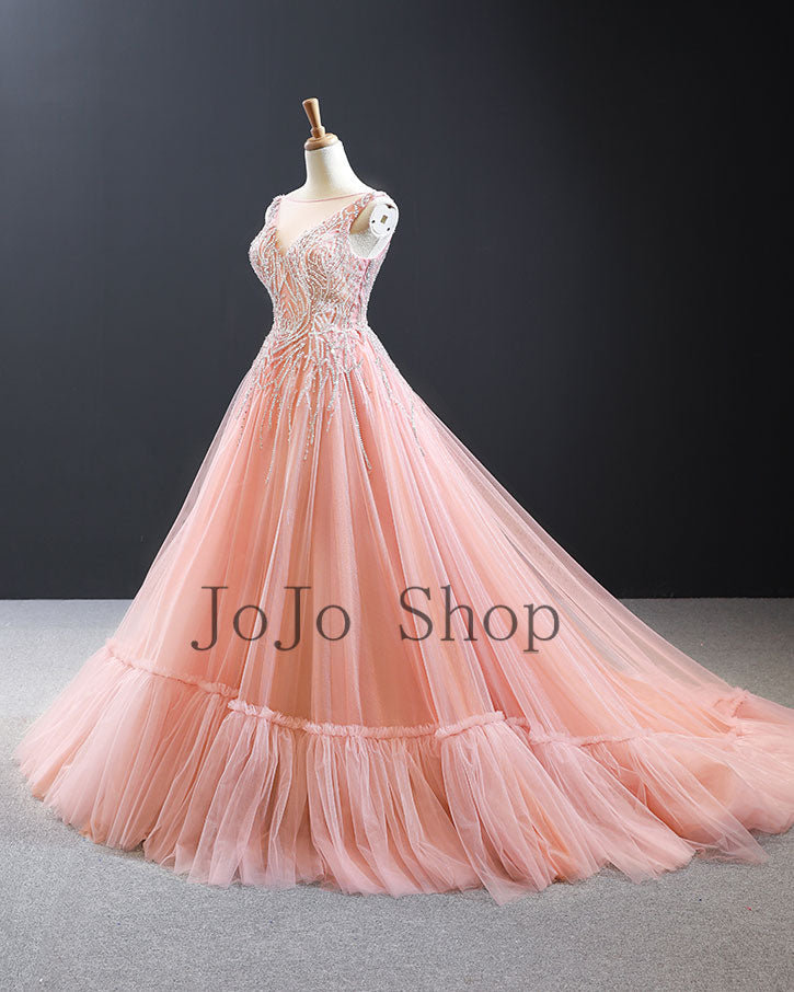 Peach Ball Gown Evening Dress RS210104