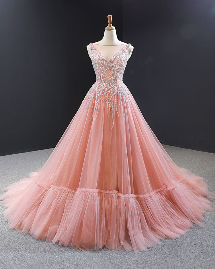 Peach Ball Gown Evening Dress RS210104