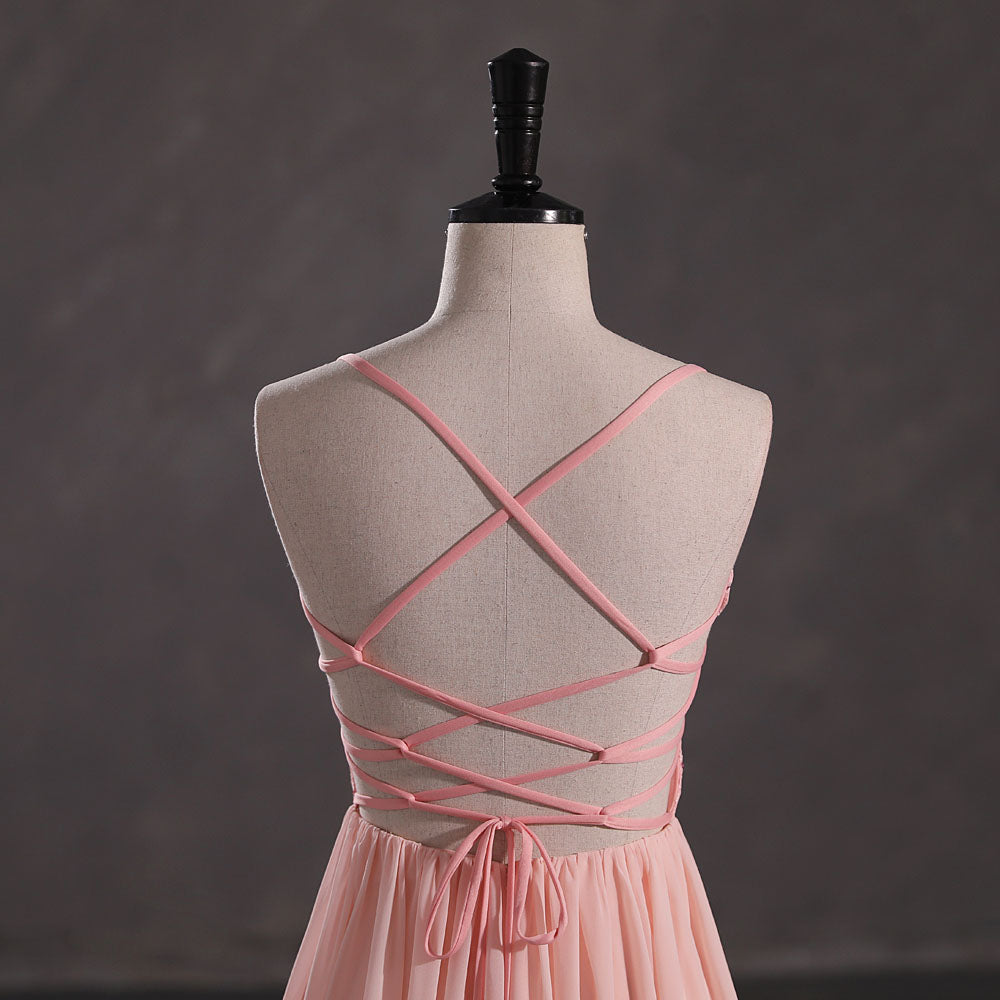 Maxi Peach Chiffon Formal Prom Dress with Side Slit EN5404 Size 14 / Peach Maxi Peach Chiffon Formal Prom Dress with Side Slit EN5404 Size 14 / Peach