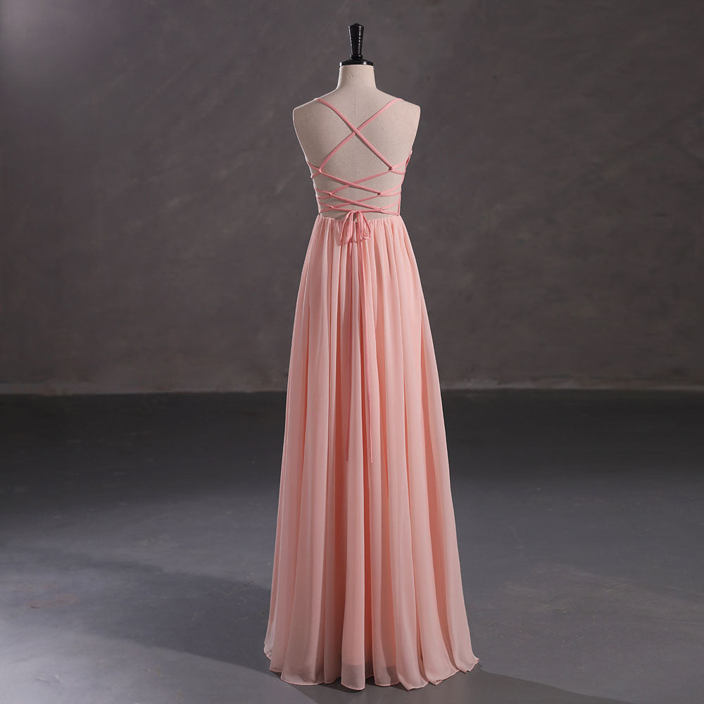 Maxi Peach Chiffon Formal Prom Dress with Side Slit EN5404 Maxi Peach Chiffon Formal Prom Dress with Side Slit EN5404