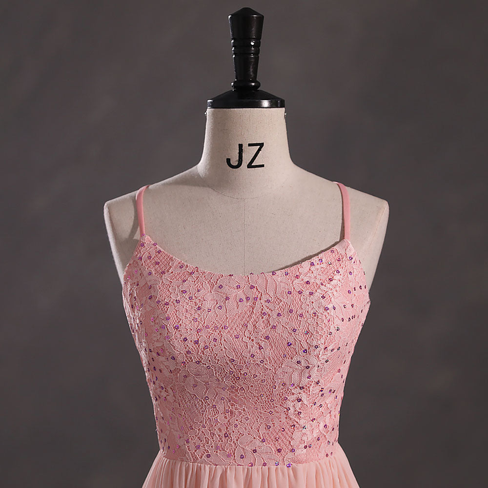 Maxi Peach Chiffon Formal Prom Dress with Side Slit EN5404