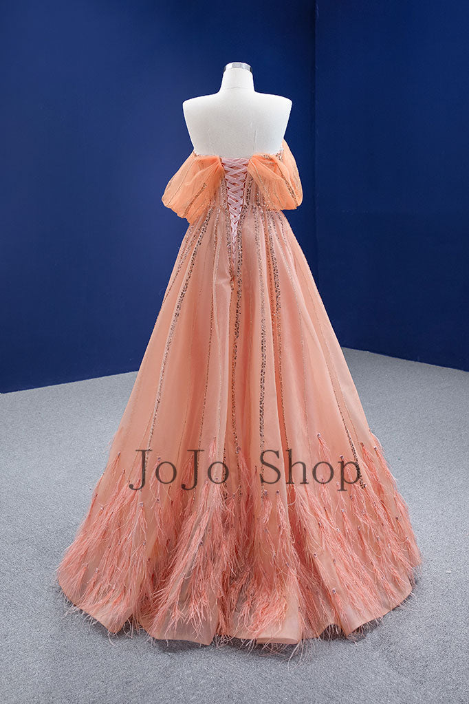 Peach Ball Gown Stage Evening Dress RS202101 Size 14 Peach Ball Gown Stage Evening Dress RS202101 Size 14