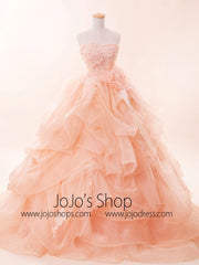 Strapless Peach Pink Quinceanera Ball Gown Dress G2021
