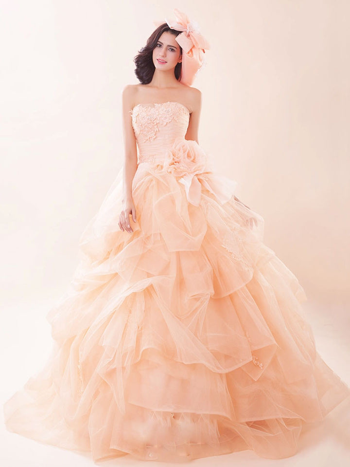 Strapless Peach Pink Quinceanera Ball Gown Dress G2021