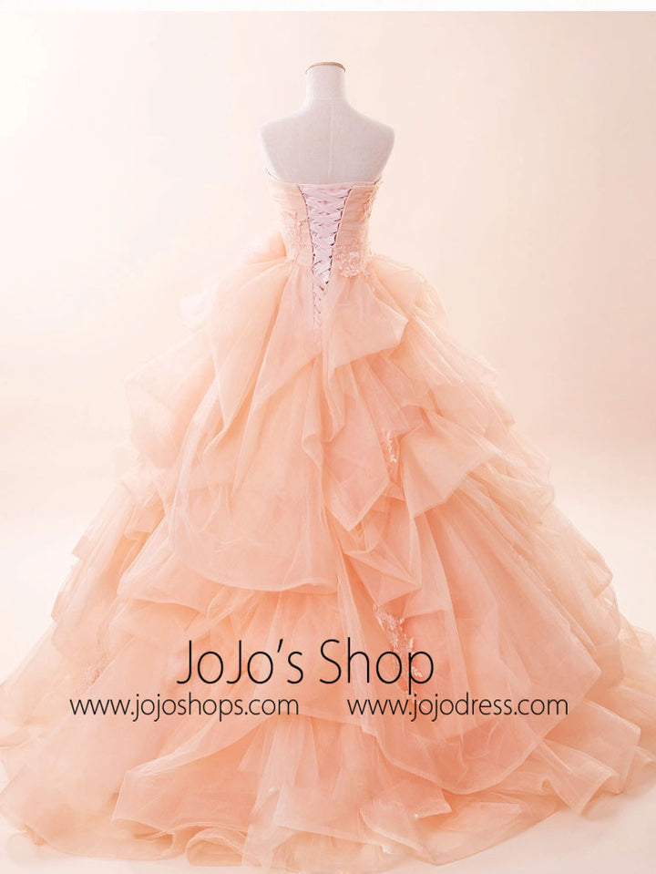 Strapless Peach Pink Quinceanera Ball Gown Dress G2021