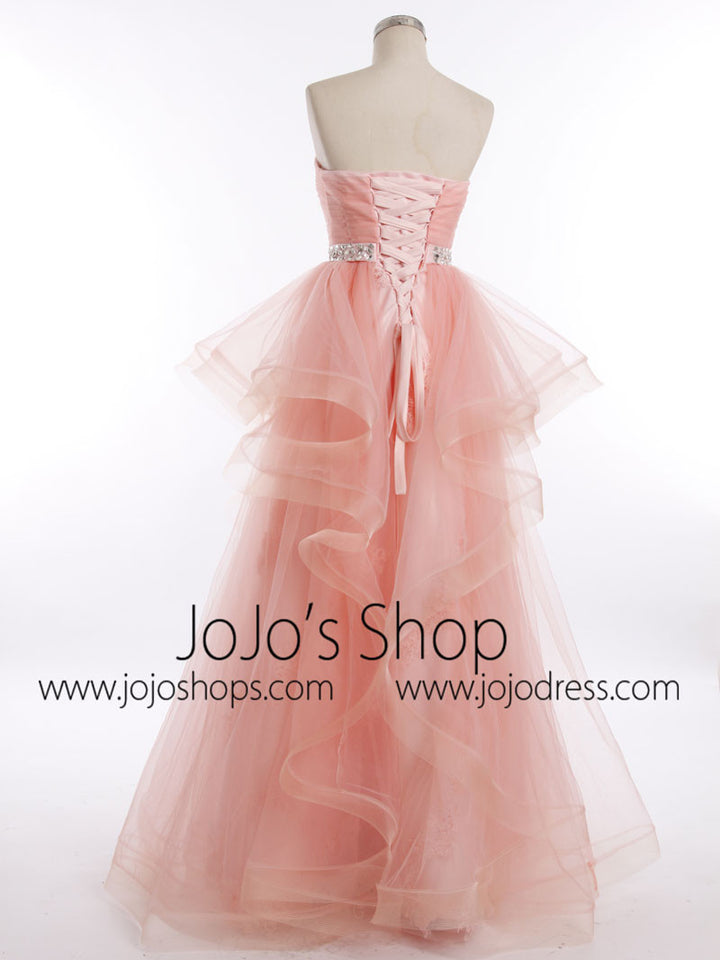 Peach Tulle Lace Prom Pageant Dress