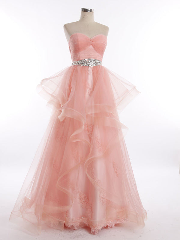 Peach Tulle Lace Prom Pageant Dress