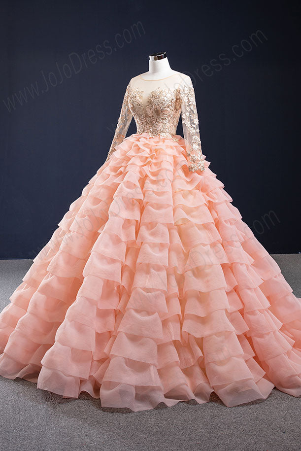 Peach Ruffle Sweet Sixteen Ball Gown Dress RS2014