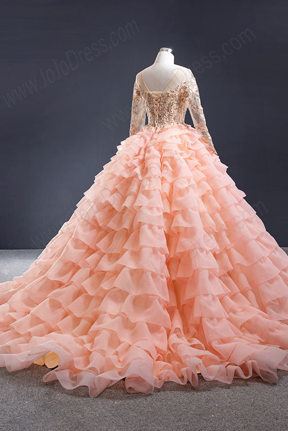 Peach Ruffle Sweet Sixteen Ball Gown Dress RS2014