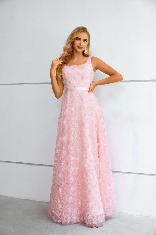 Pink Floral Maxi Long Prom Formal Evening Dress with Side Slit EN5609