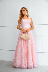 Pink Floral Maxi Long Prom Formal Evening Dress with Side Slit EN5609