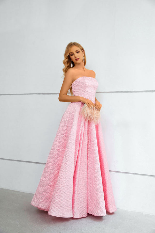 Strapless Maxi Long Pink Formal Evening Dress EN5604