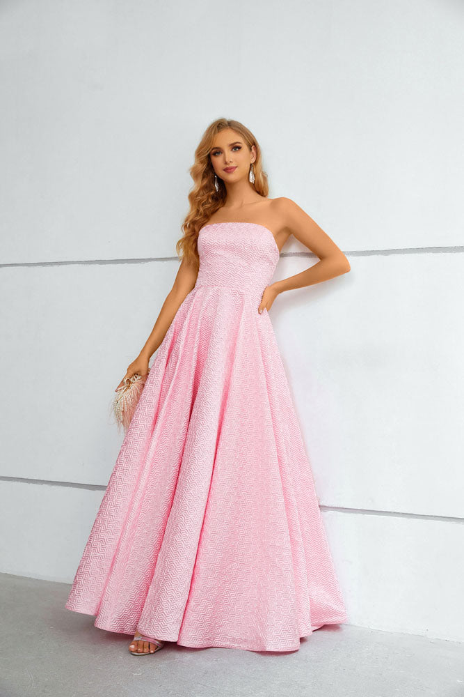 Strapless Maxi Long Pink Formal Evening Dress EN5604