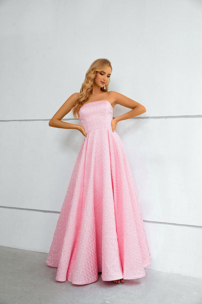 Strapless Maxi Long Pink Formal Evening Dress EN5604