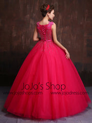 Hot Pink Modest Quinceanera Ball Gown Prom Dress Home Coming Dress Sweet Sixteen Dress X014