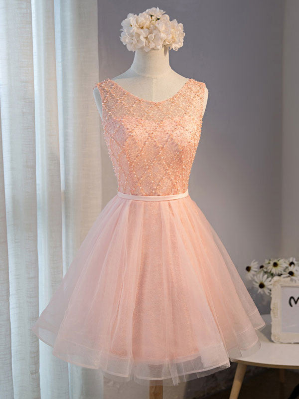 Blush Pink Short Lace Sweet Sixteen Prom Formal Dress
