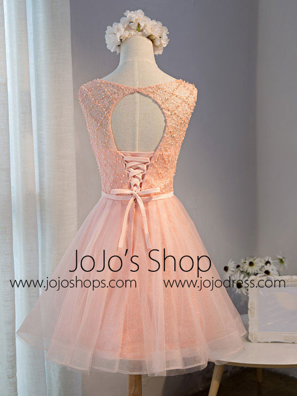 Blush Pink Short Lace Sweet Sixteen Prom Formal Dress