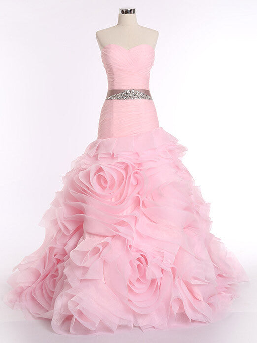 Pink Strapless Fit and Flare Prom Formal Dress with Ruffle Skirt | RS3010