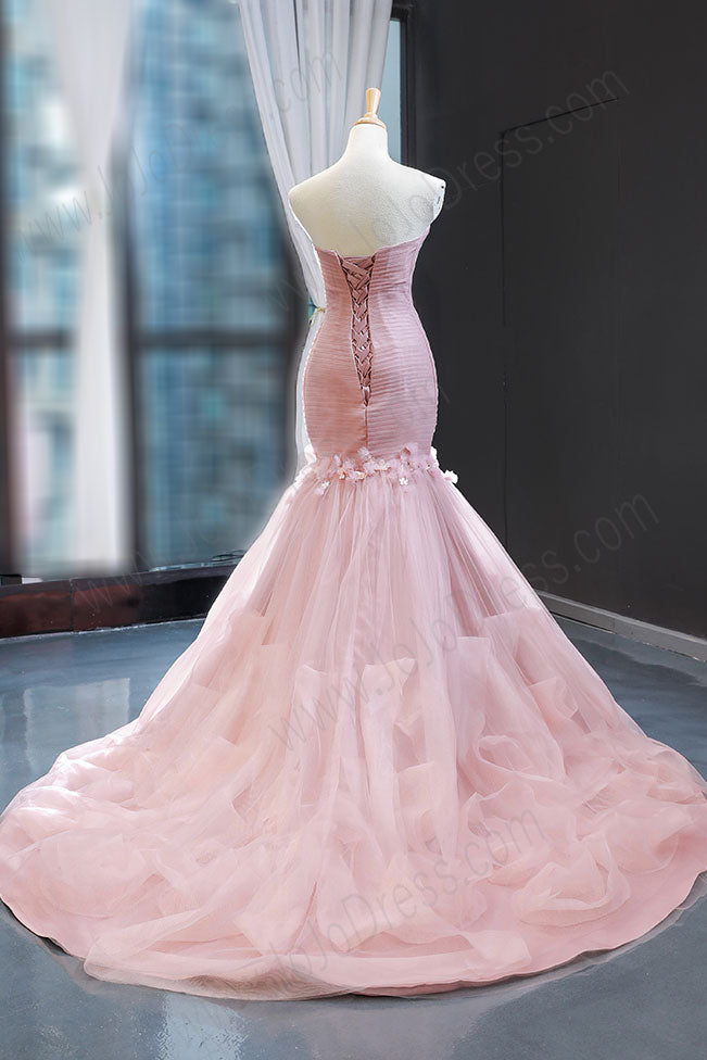 women's light pink strapless mermaid dress for a club singer Strapless Pink Mermaid Formal Evening Dress RS2015