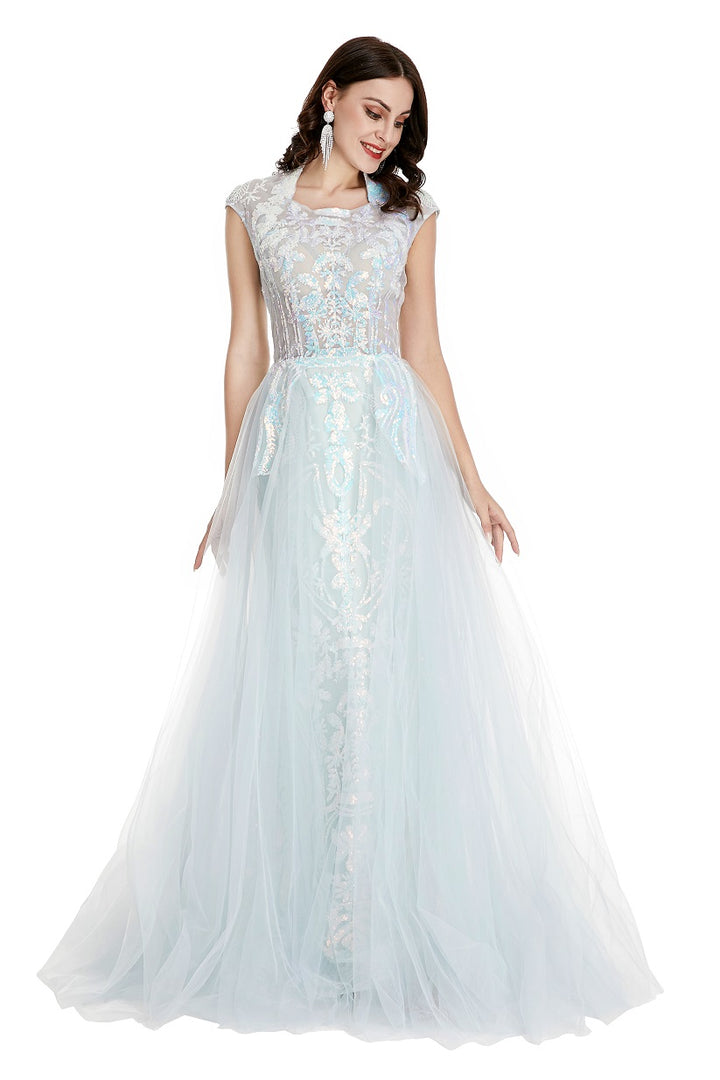 Celestial Blue Sequins Formal Pageant Prom Evening Dress EN5013