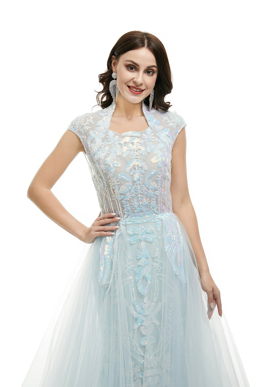celestial dress formal Celestial Blue Sequins Formal Pageant Prom Evening Dress EN5013 Size 8 / Blue