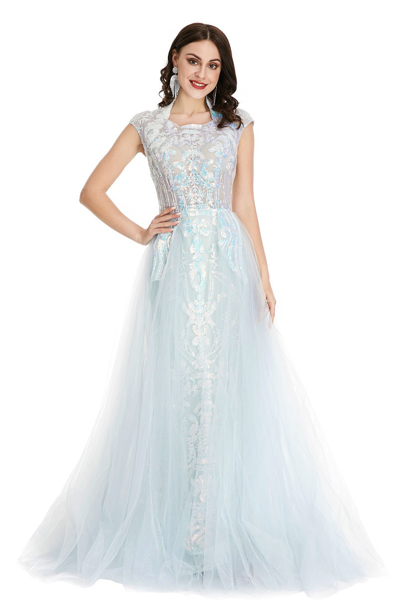 Celestial Blue Sequins Formal Pageant Prom Evening Dress EN5013 Size 8 / Blue Celestial Blue Sequins Formal Pageant Prom Evening Dress EN5013 Size 8 / Blue
