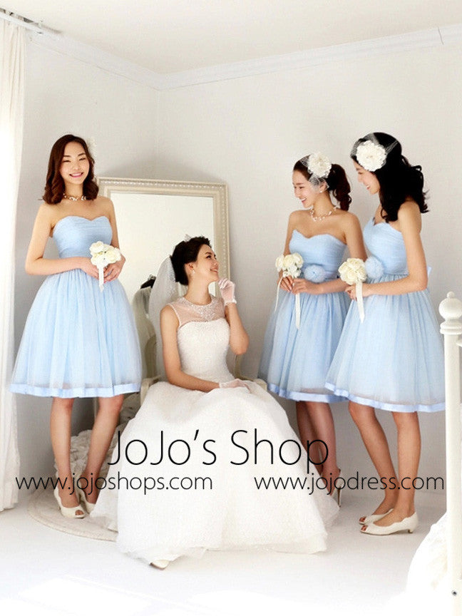 Powder Blue Strapless Vintage Style Bridesmaid Dress Semi Formal Dress BM104 Powder Blue Strapless Vintage Style Bridesmaid Dress Semi Formal Dress BM104