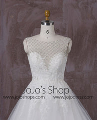 Lace Ball Gown Dress with Jeweled Neckline | QT85280