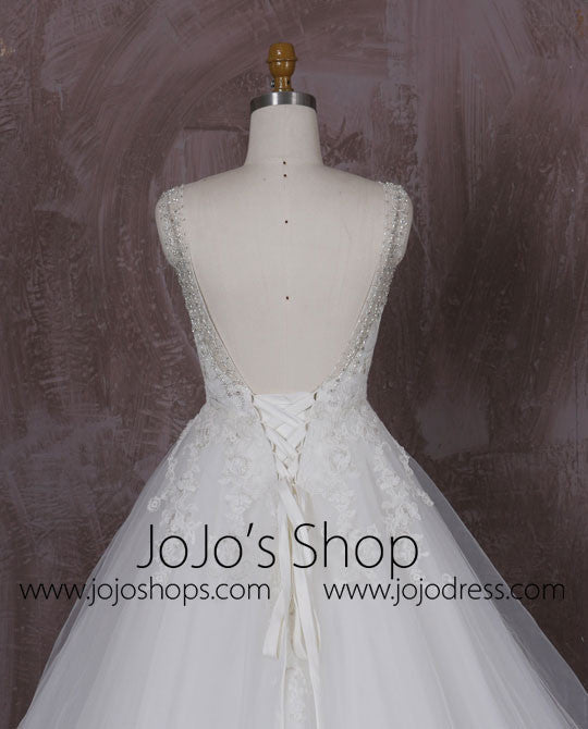 Lace Ball Gown Dress with Jeweled Neckline | QT85280