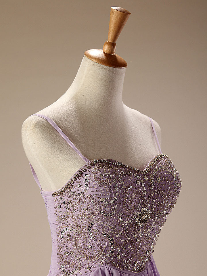 Purple Chiffon Long Formal Dress with Jeweled Top
