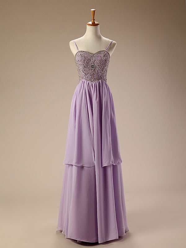 Purple Chiffon Long Formal Dress with Jeweled Top