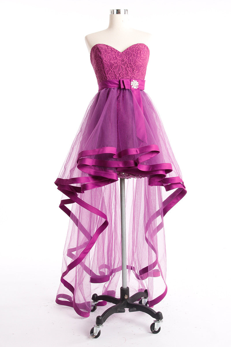 2 Pieces High Low Lace Formal Prom Evening Dress