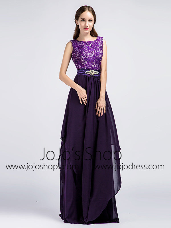 Long Purple Lace Formal Prom Evening Dress