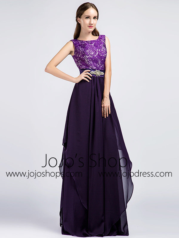 Long Purple Lace Formal Prom Evening Dress